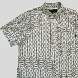 Molokai Surf Co Blue Geometric Southwestern Short Sleeve Cotton Shirt Mens XL